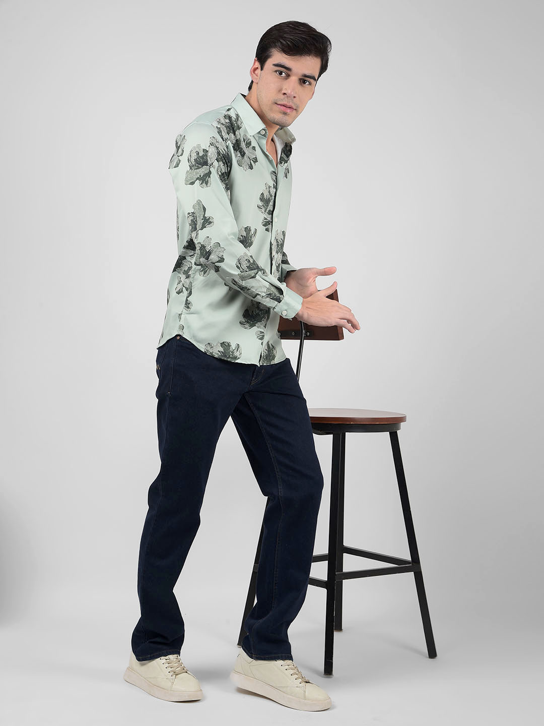 Numero Uno Men Floral Print Green Shirt